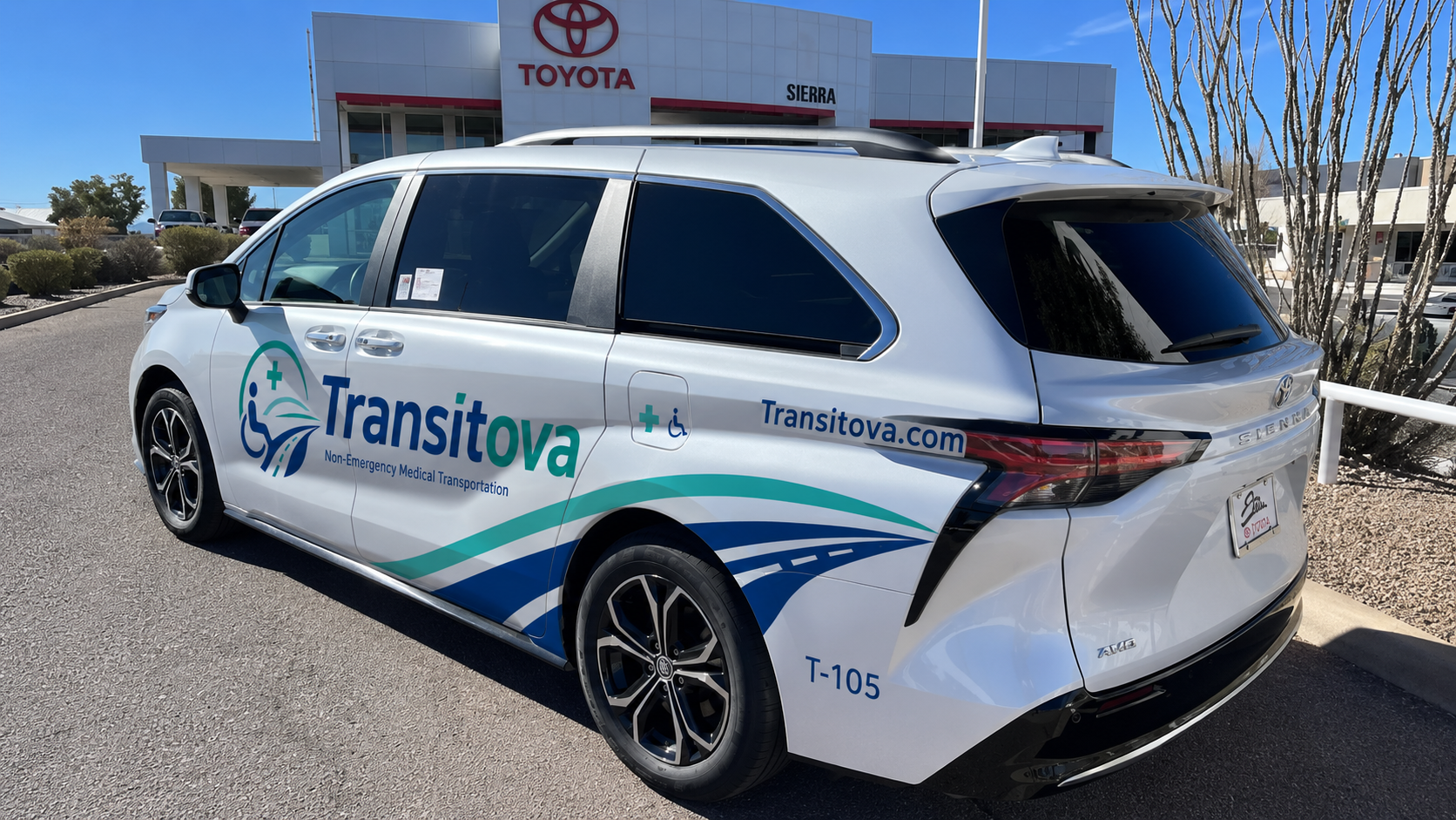 A fully branded Transitova wheelchair-accessible Toyota Sienna van